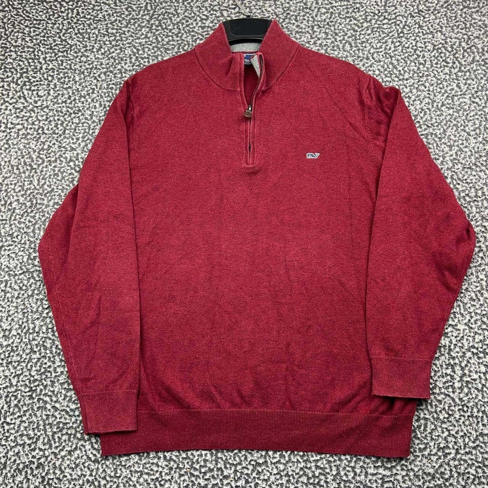 Vineyard Vines Sweater Men Large Red Cotton 1/4 Zip Pullover L